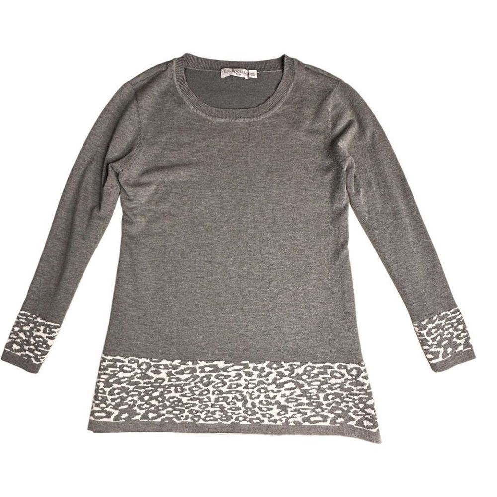Kim Rogers petite crew neck long sweater grey & white women’s size  pxl